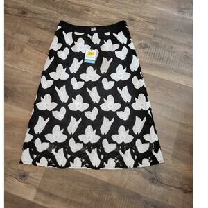 Ming Wang Orchid Black White Eyelet Lace Applique A-Line Skirt XS NEW